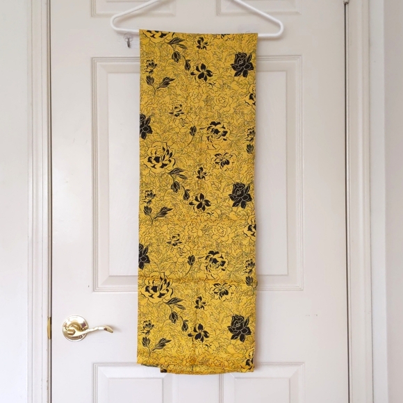 NWT. 100% Silk Black and Yellow Floral Fabric.